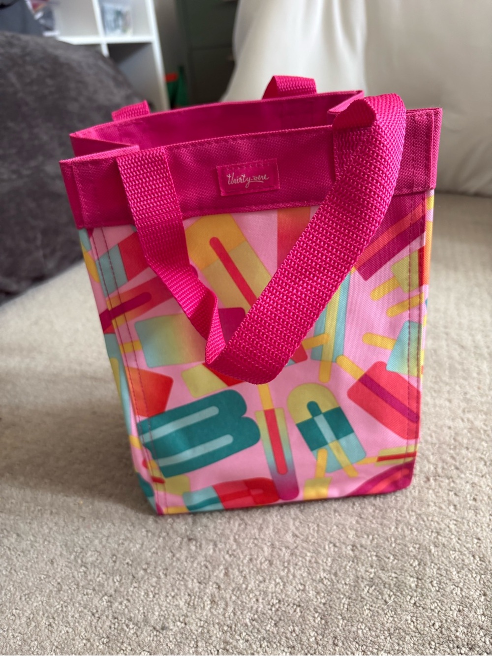 thirty-one Hot Pink Tote with Multicolor Popsicle Print